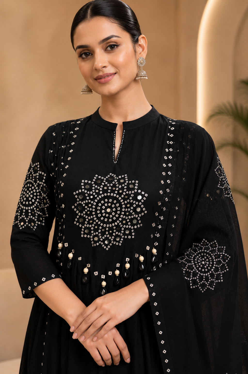 Black Bandhani Anarkali Suit Set