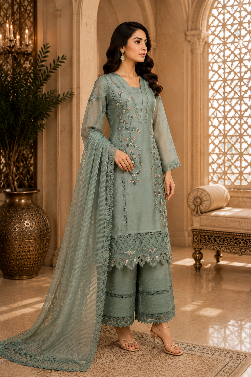 Stunning sage green designer kurta set ✨