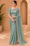 Mint Green Shimmer Saree with Scalloped Golden Border 9922