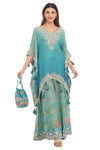 Teal Blue Embroidered Kaftan Style Sharara Set with Potli Bag