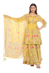 Elegant Yellow Floral Printed Sharara Suit Set