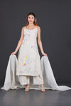 Off-White Hand-Embroidered Cotton Suit Set with Dupatta