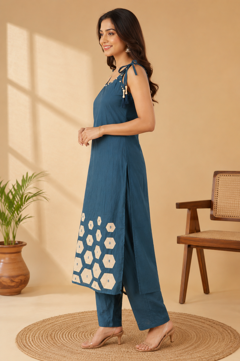 Premium Cotton Printed Kurta Set with Dupatta – Teal Blue