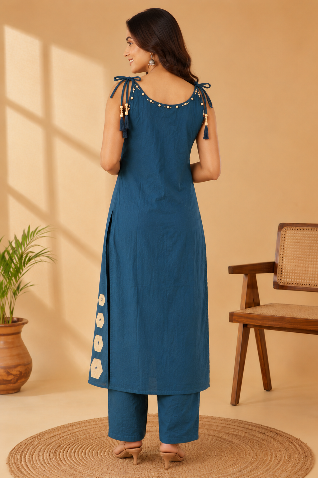 Premium Cotton Printed Kurta Set with Dupatta – Teal Blue