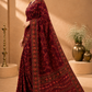 Premium Wine Maroon Floral Embroidered Saree