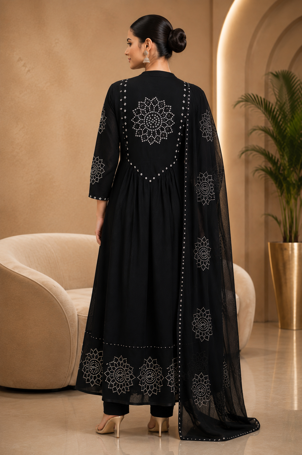 Black Bandhani Anarkali Suit Set