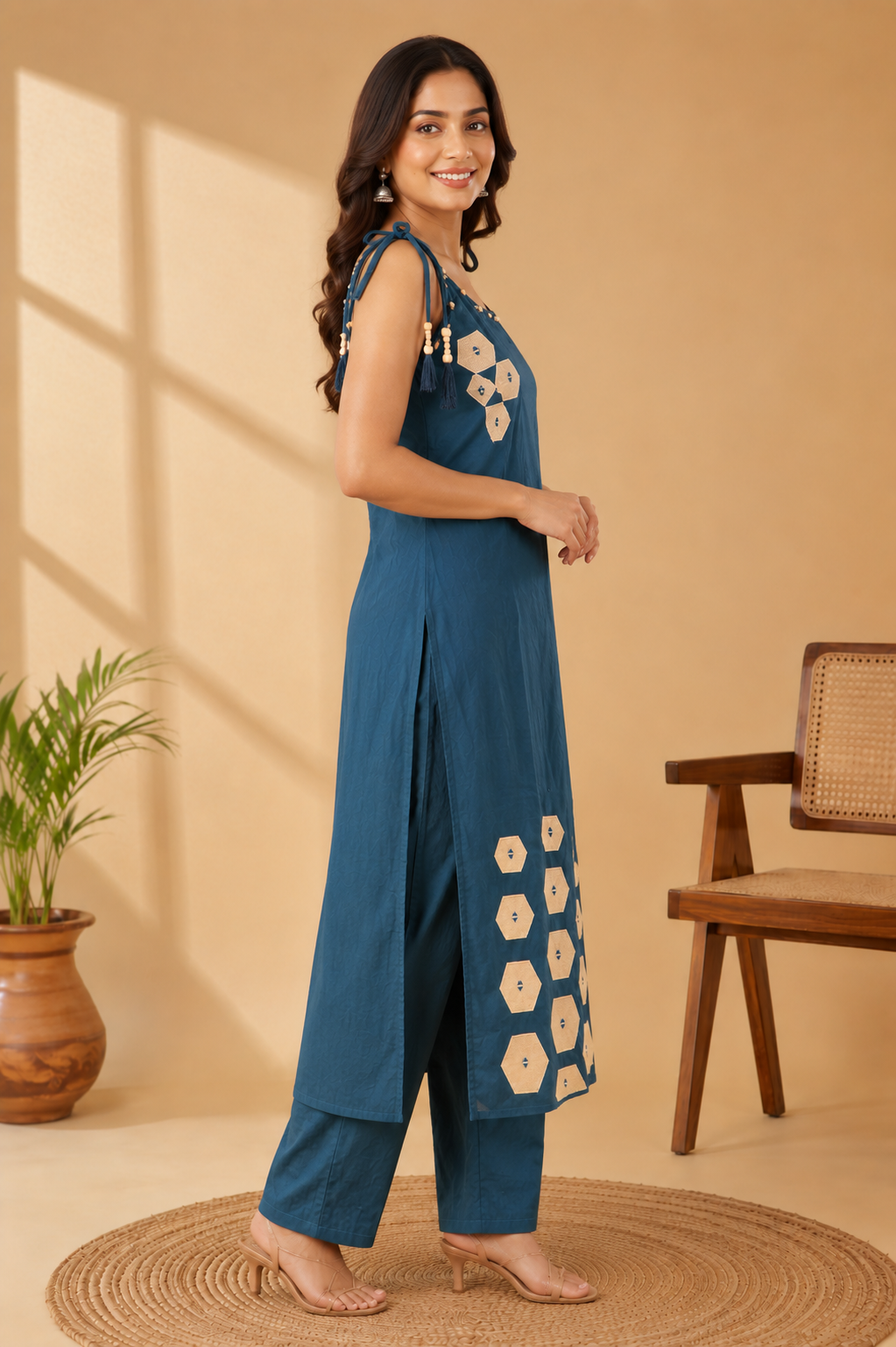 Premium Cotton Printed Kurta Set with Dupatta – Teal Blue