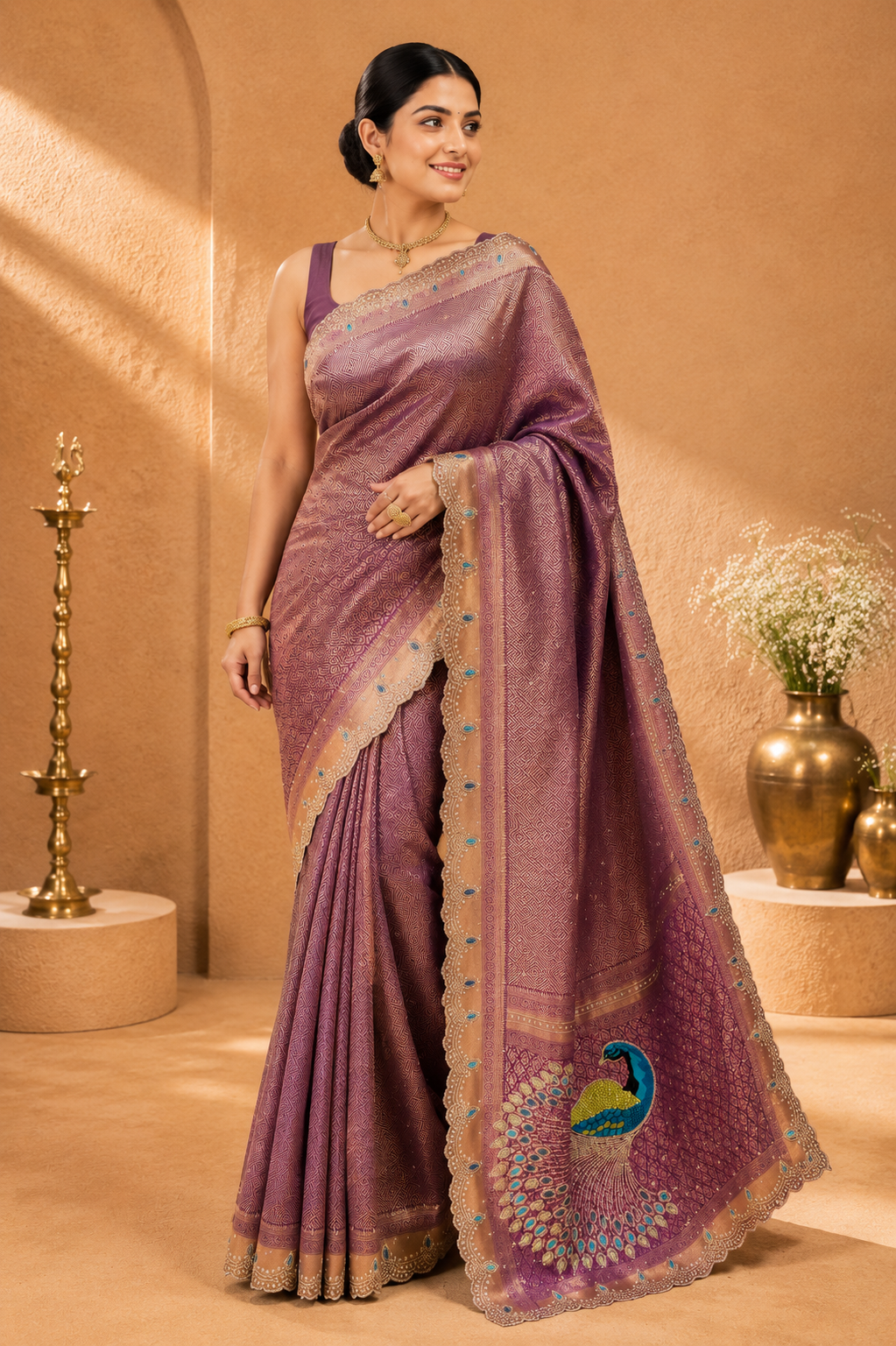 Mauve Peacock Designer Saree