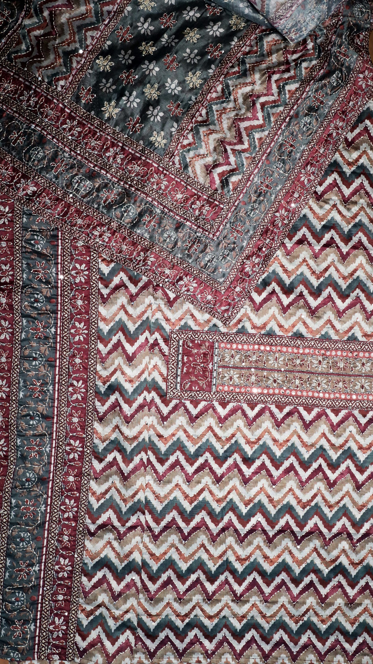 Elegant Maroon & Multicolour Printed Unstitched Suit Set