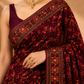 Premium Wine Maroon Floral Embroidered Saree