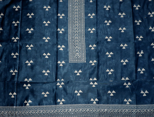 Elegant Navy Blue Unstitched Suit Set