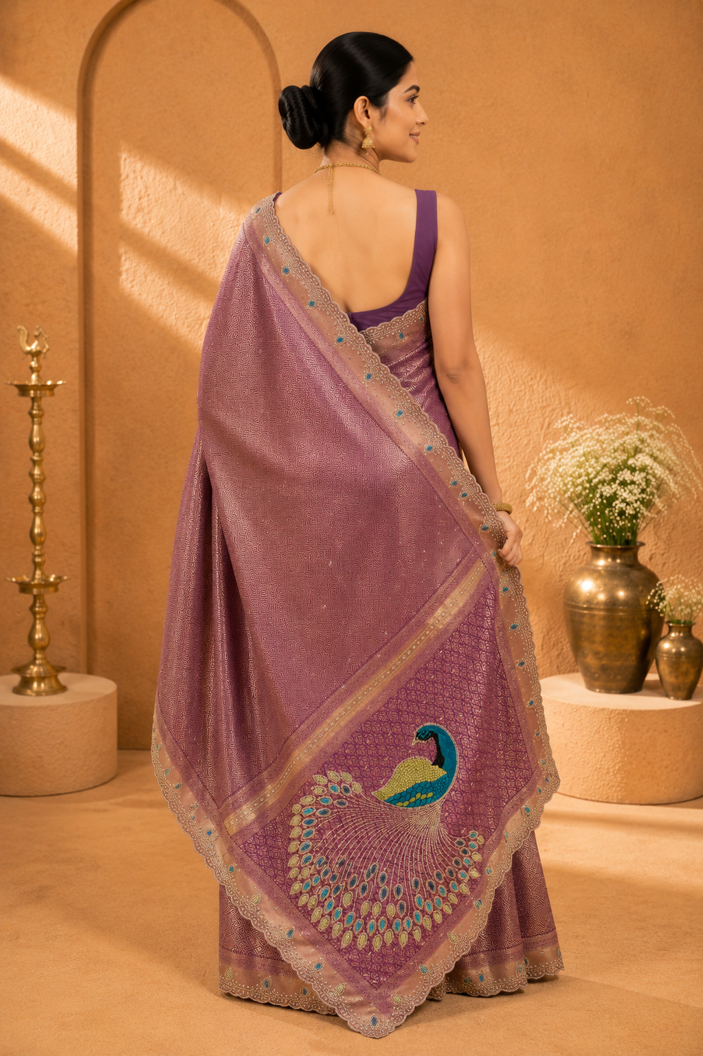 Mauve Peacock Designer Saree