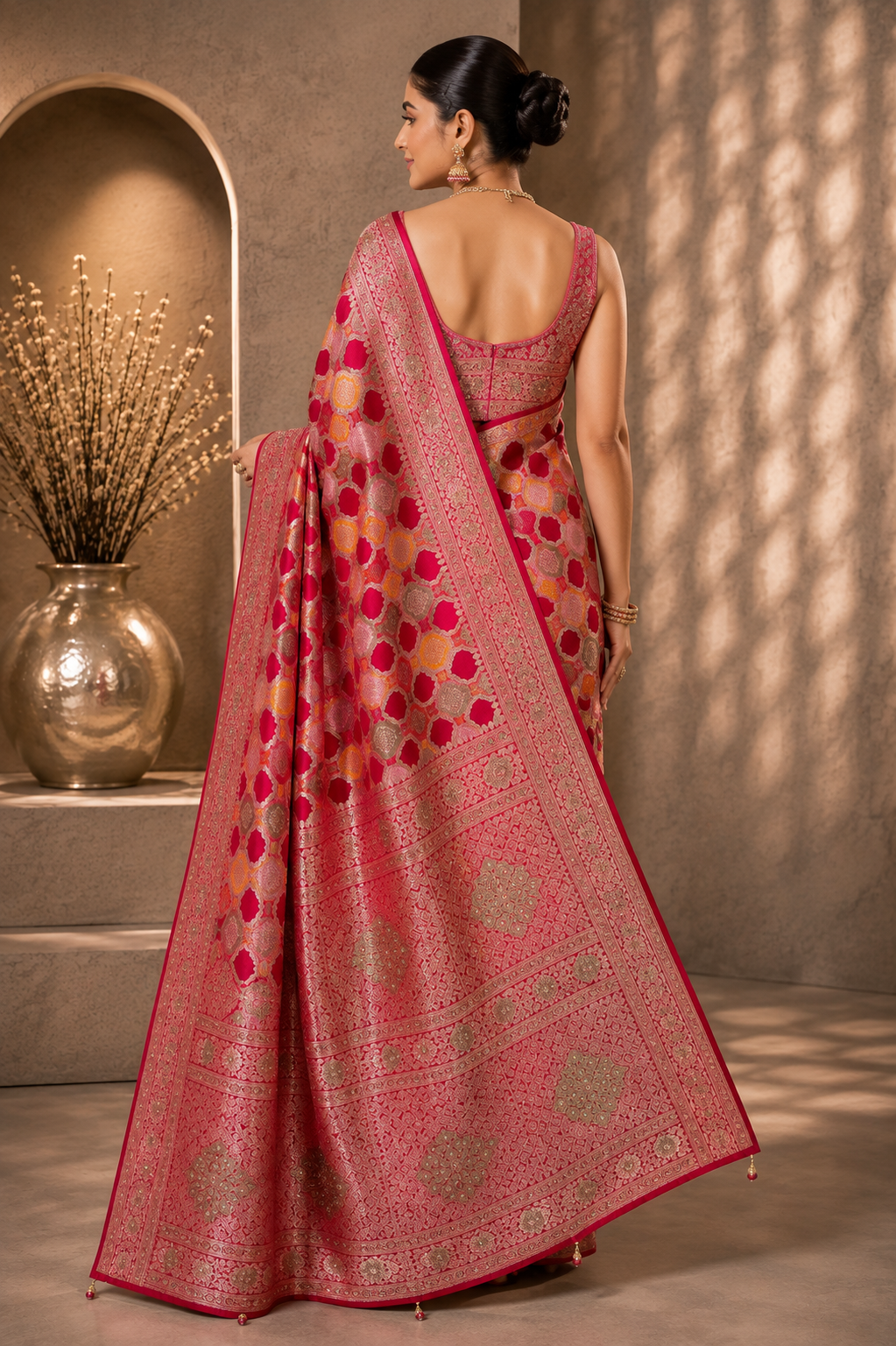 luxurious Rani Pink Banarasi-style Saree
