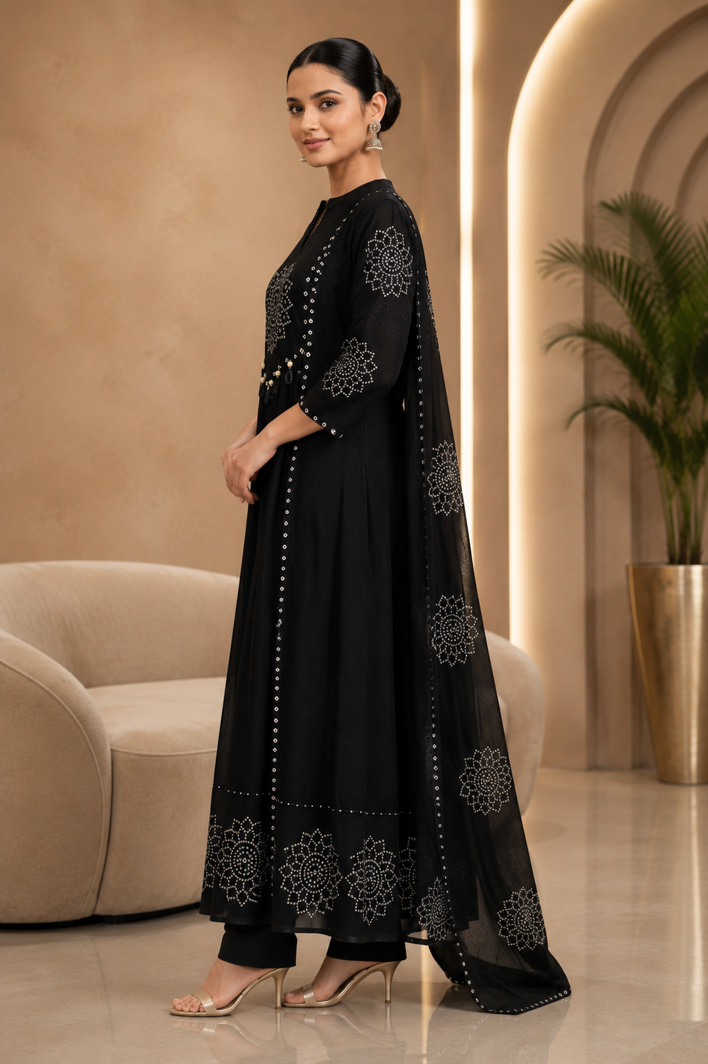 Black Bandhani Anarkali Suit Set
