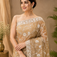 Elegant beige-gold embroidered saree