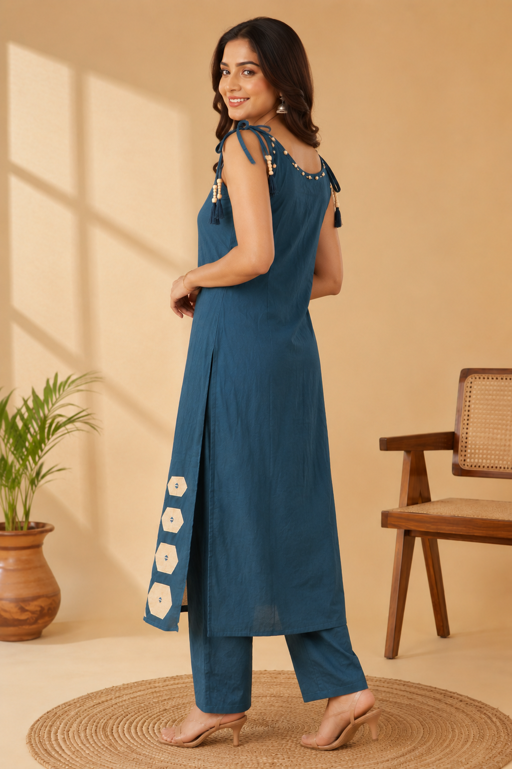 Premium Cotton Printed Kurta Set with Dupatta – Teal Blue