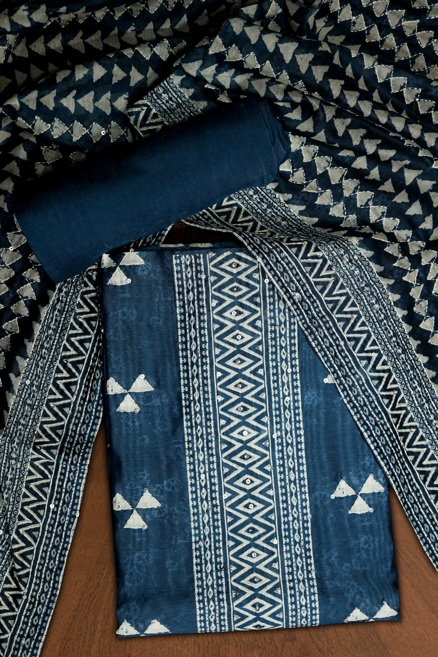 Elegant Navy Blue Unstitched Suit Set