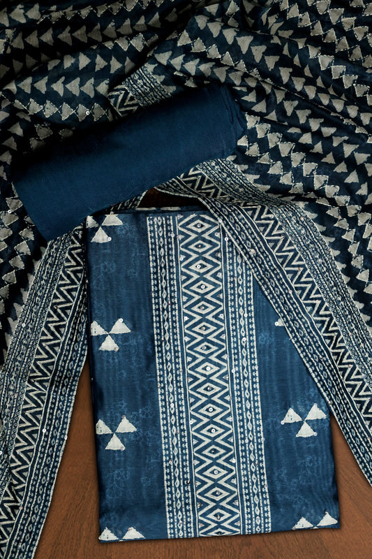 Elegant Navy Blue Unstitched Suit Set