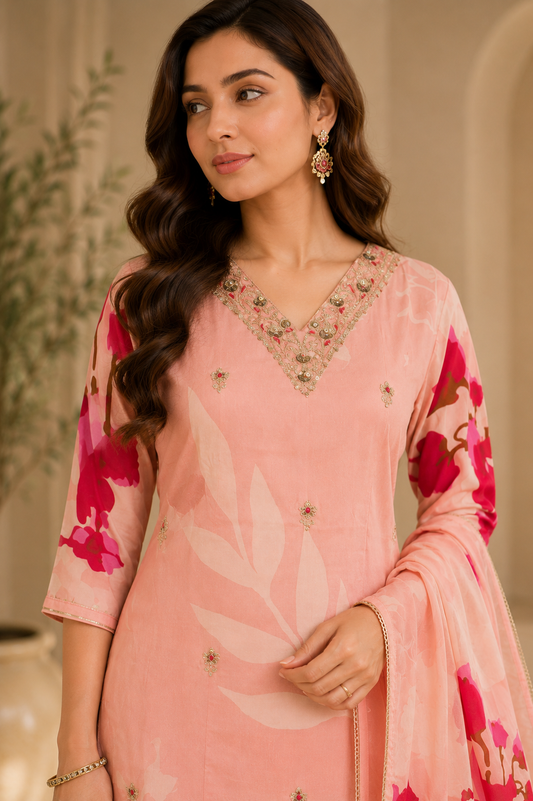 Blush Pink Floral Kurta Set 🌸✨