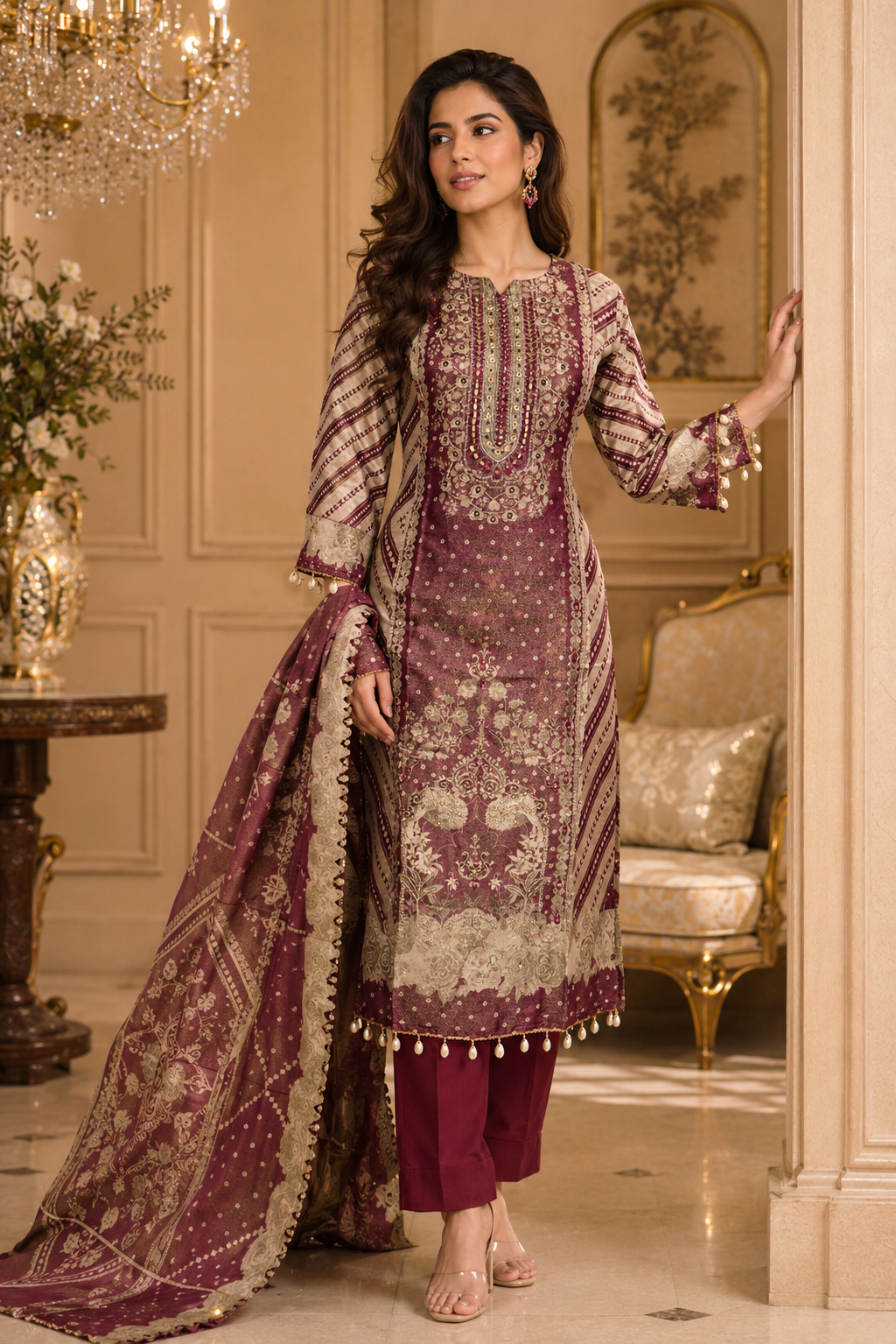 Royal Wine Designer Kurta Set ✨