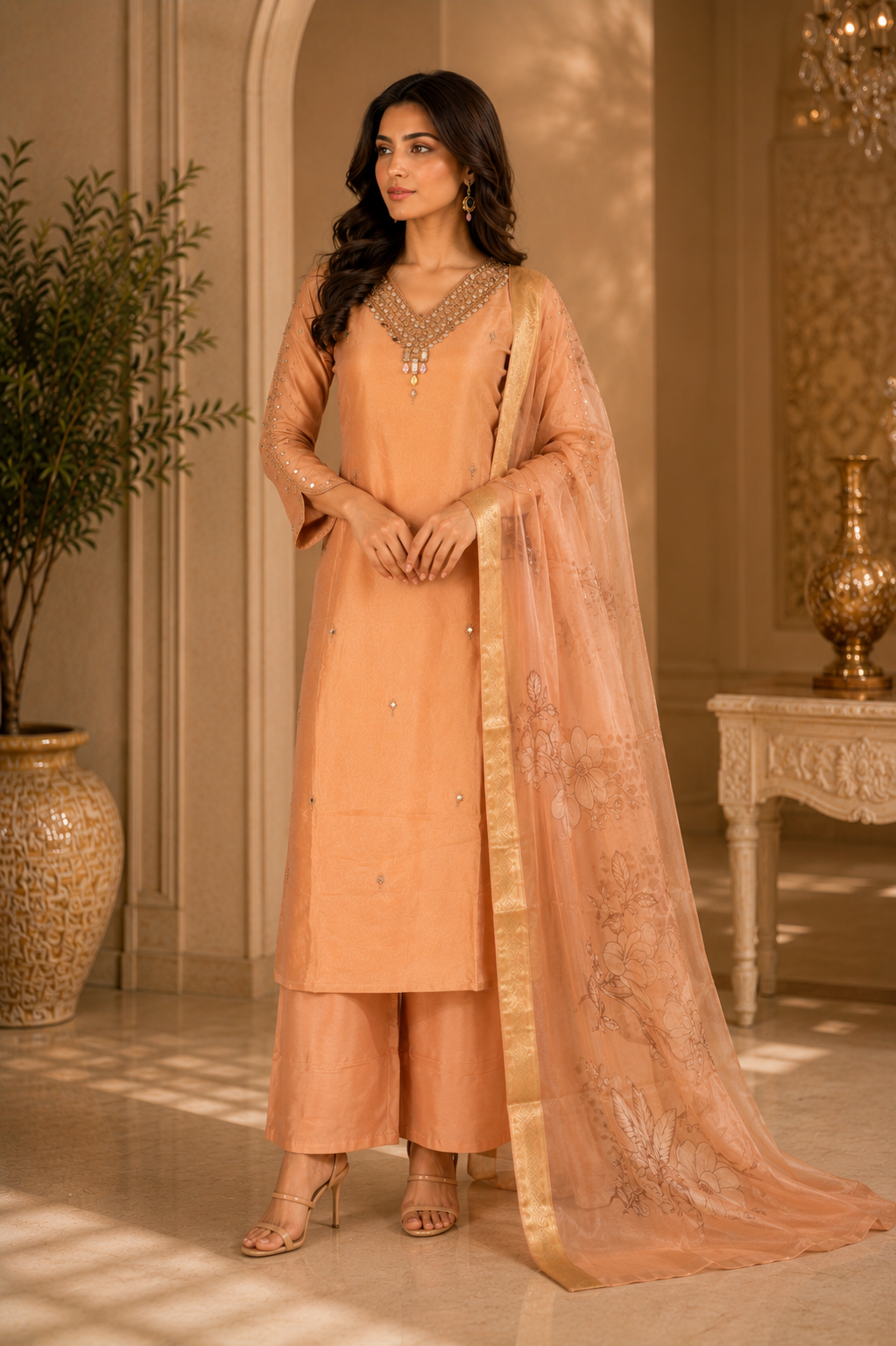 Stunning peach luxury kurta set ✨