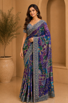 Stunning royal blue and teal designer saree
