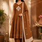 Coffee Brown Embroidered A-Line Kurta Set