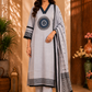 Premium Cotton Printed Kurta Set with Dupatta – Light Grey
