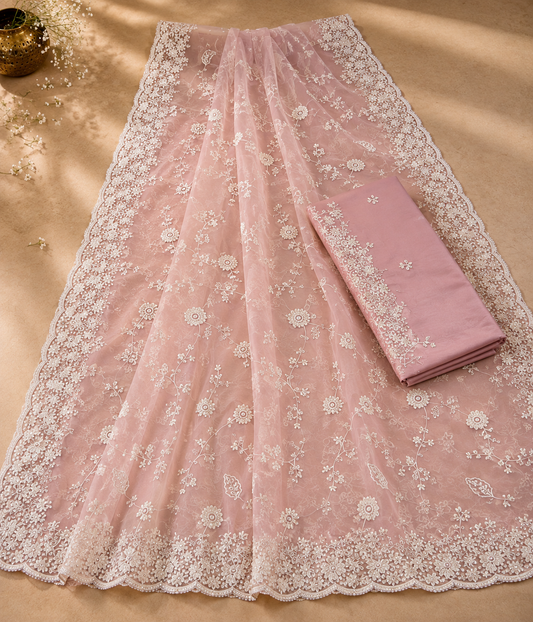 Elegant Blush Pink Embroidered Saree