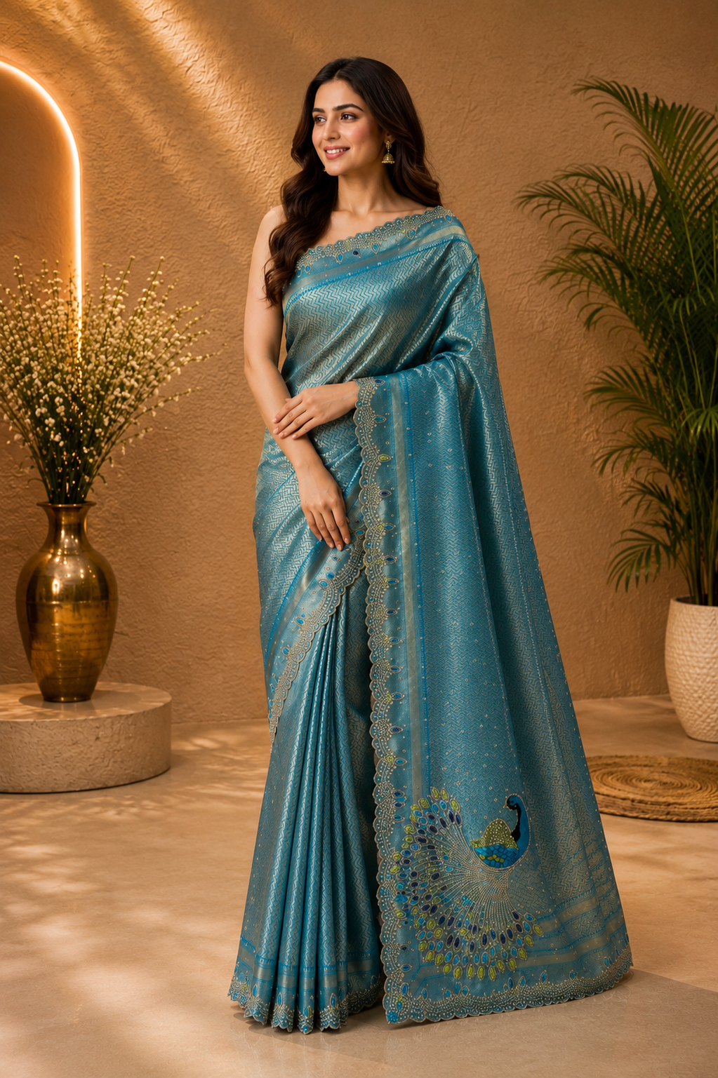 Peacock Elegance – Teal Blue Designer Saree
