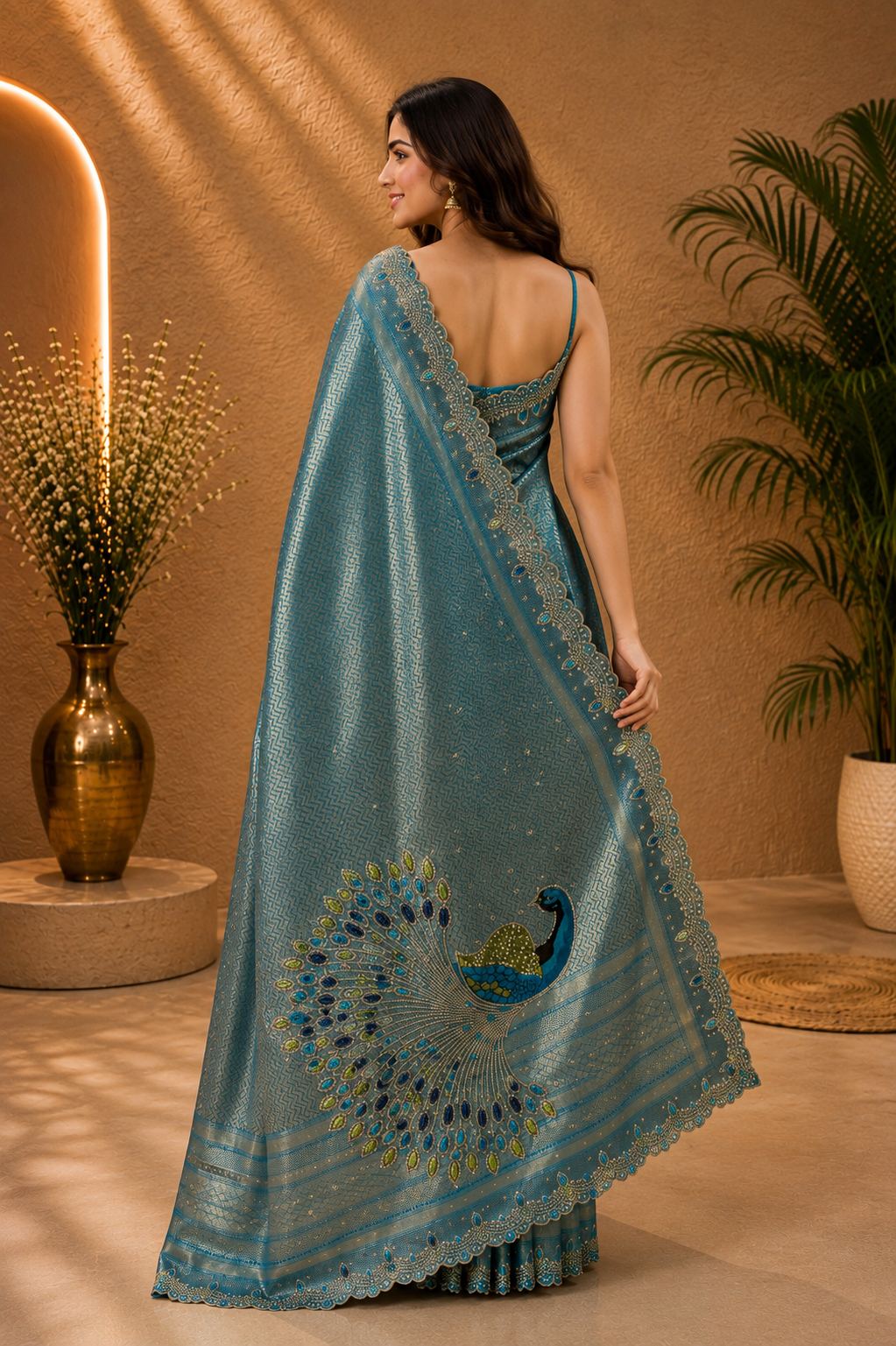 Peacock Elegance – Teal Blue Designer Saree