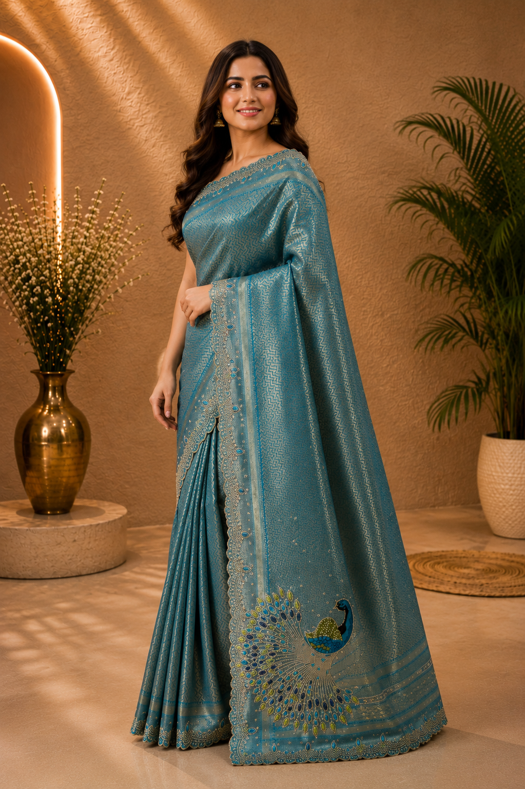 Peacock Elegance – Teal Blue Designer Saree