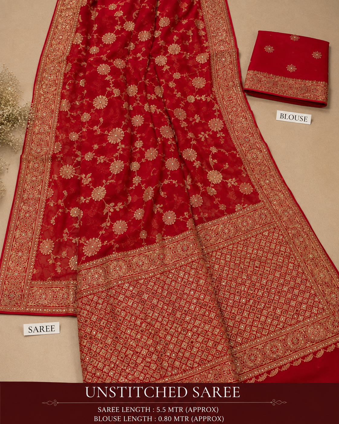 Royal Red Embroidered Designer Saree