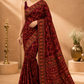 Premium Wine Maroon Floral Embroidered Saree