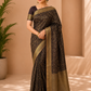 Premium Dark Brown & Gold Woven Saree with Rich Floral Design, Broad Zari Border & Blouse Piece 10127