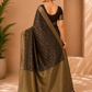 Premium Dark Brown & Gold Woven Saree with Rich Floral Design, Broad Zari Border & Blouse Piece 10127