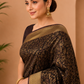Premium Dark Brown & Gold Woven Saree with Rich Floral Design, Broad Zari Border & Blouse Piece 10127
