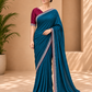 Peacock Blue Embellished Saree vichitra fabric with Silver Border and Wine Blouse 9930