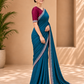 Peacock Blue Embellished Saree vichitra fabric with Silver Border and Wine Blouse 9930