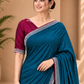 Peacock Blue Embellished Saree vichitra fabric with Silver Border and Wine Blouse 9930