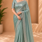 Mint Green Shimmer Saree with Scalloped Golden Border 9922