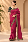 Rani Pink Vichitra fabric Saree with Embroidered Border 10071