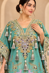 Aqua Teal Embellished Kaftan Sharara Set,