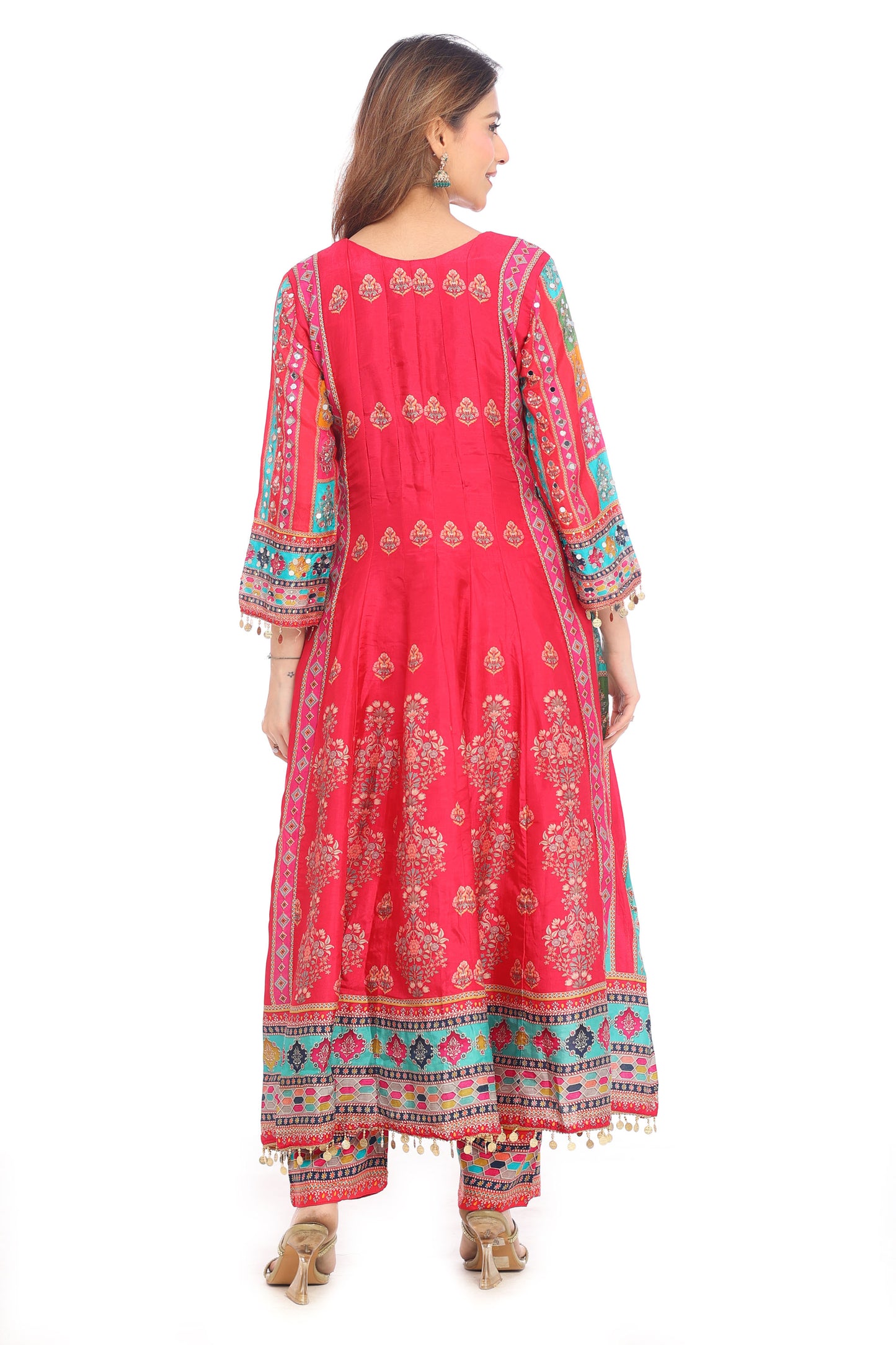 💖 Boho Royal Magenta Mirror Work Suit Set for Women | Multicolor Embroidered Kurta with Dupatta &amp; Pants | Wedding &amp; Festive Wear