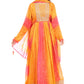 Festive Radiance Orange-Pink Bandhani Anarkali Suit Set for Women | Mirror Work Yoke | Dupatta &amp; Pants