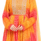 Festive Radiance Orange-Pink Bandhani Anarkali Suit Set for Women | Mirror Work Yoke | Dupatta &amp; Pants
