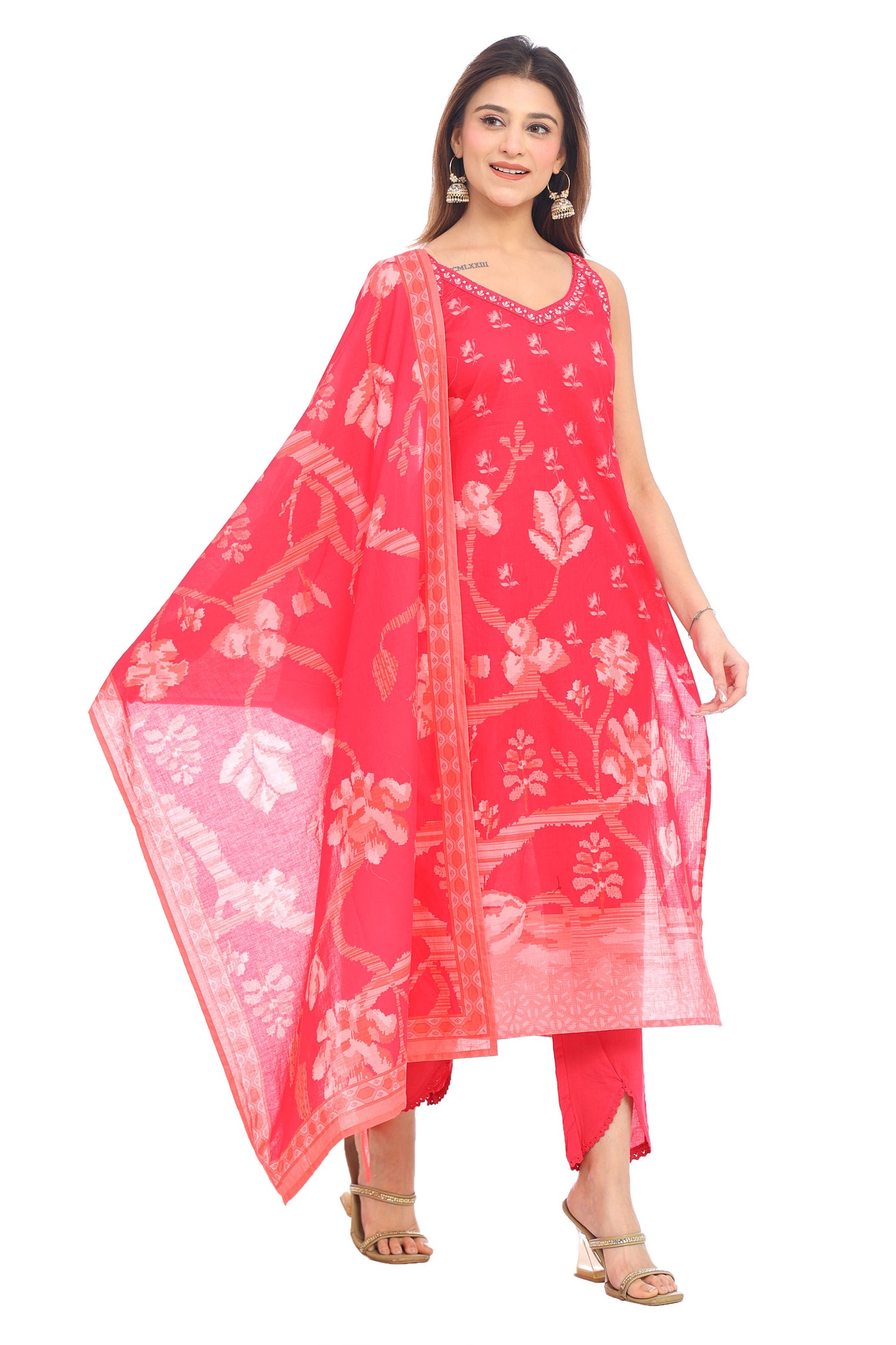 Rose Charm Pink Cotton Suit Set