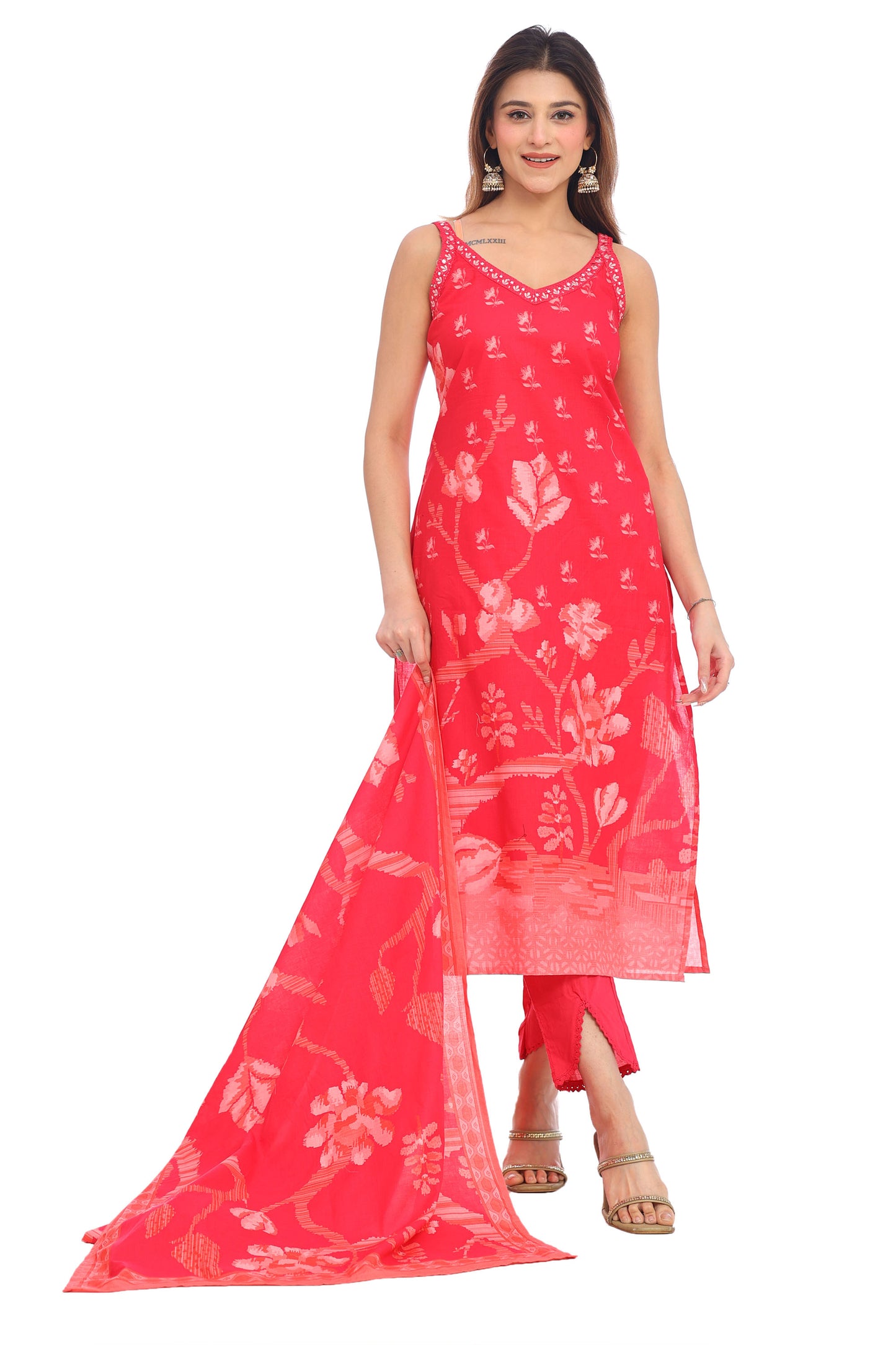 Rose Charm Pink Cotton Suit Set