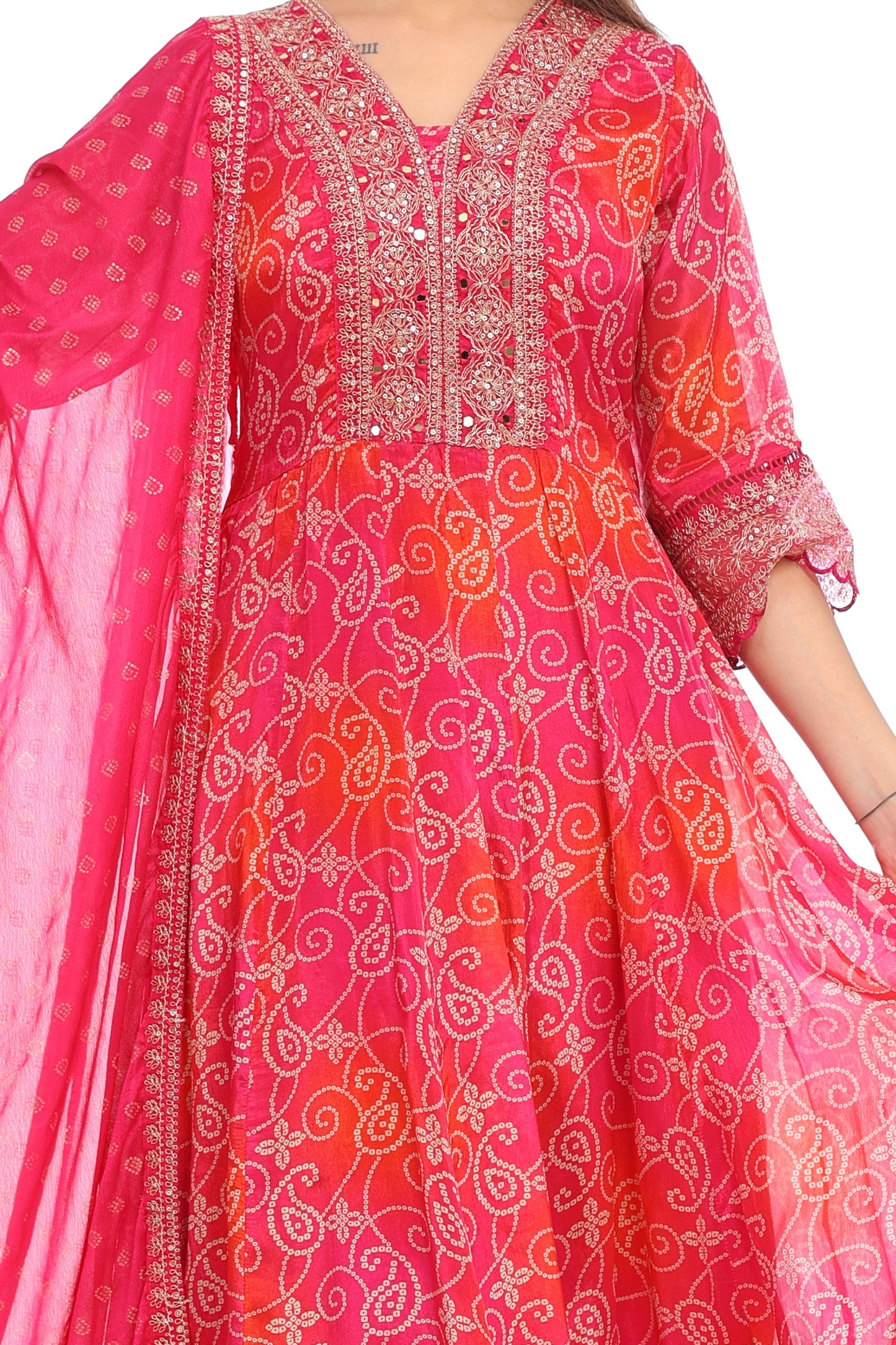 Radiant Pink Embroidered Anarkali Suit Set with Dupatta