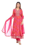 Radiant Pink Embroidered Anarkali Suit Set with Dupatta